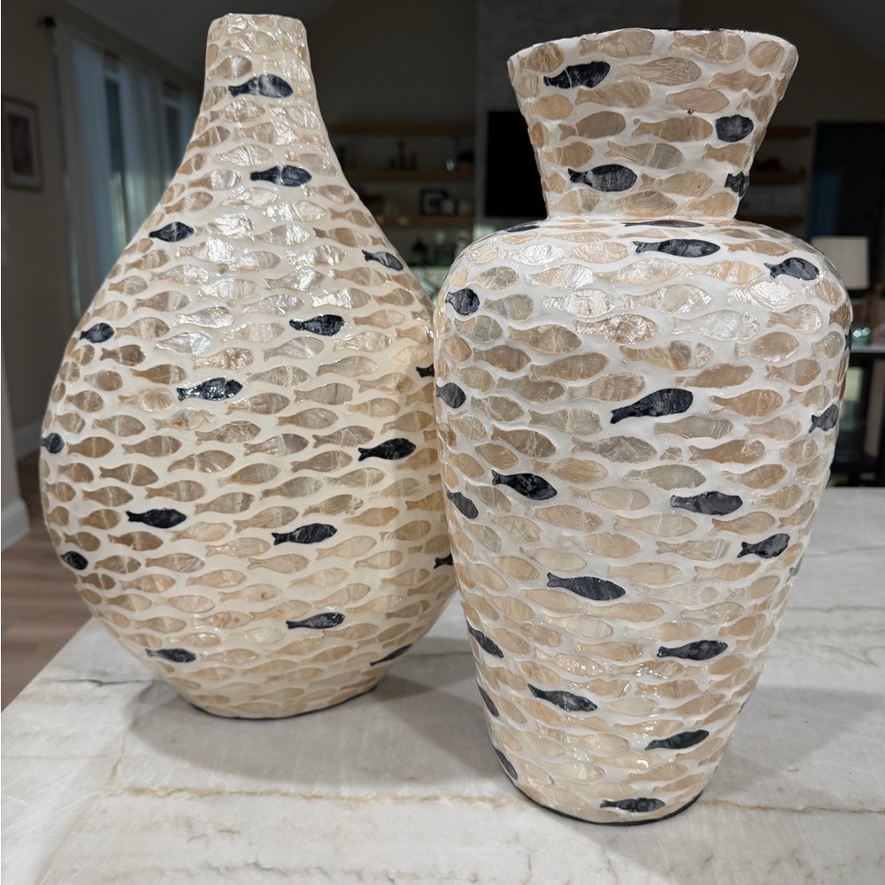 Park Hill Collection Capraia Coast Capiz Fish Mosaic Vessels with Faux Plants